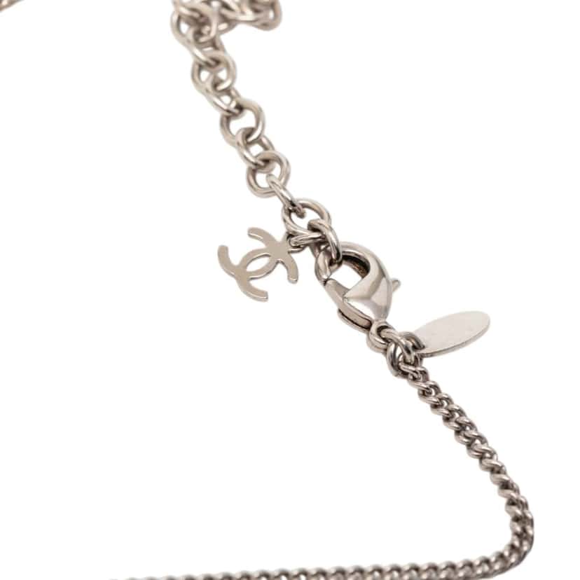 Chanel CC Plated Brass Acrylic Cube Pendant Necklace Silver Brass Very good condition - Box View