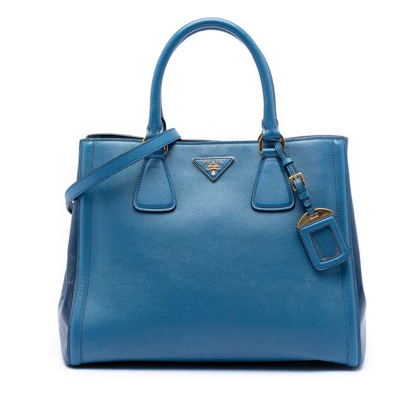 Prada Bicolor Saffiano Lux Galleria Satchel Blue Leather Very good condition - Front View
