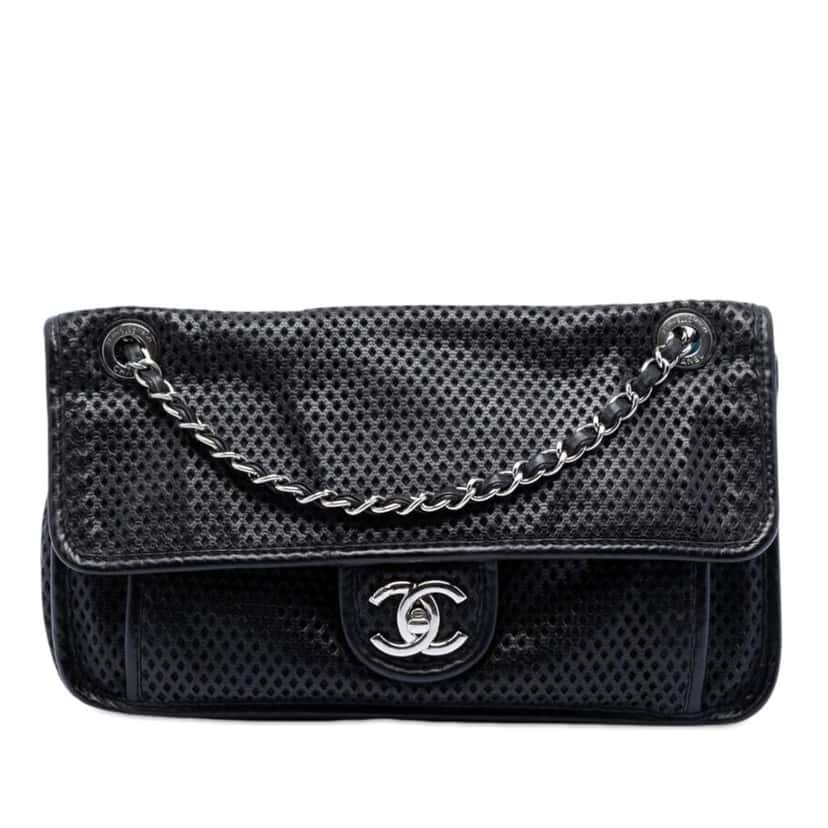 Chanel Medium Perforated Lambskin Up In The Air Flap Black Leather Very good condition - Front View
