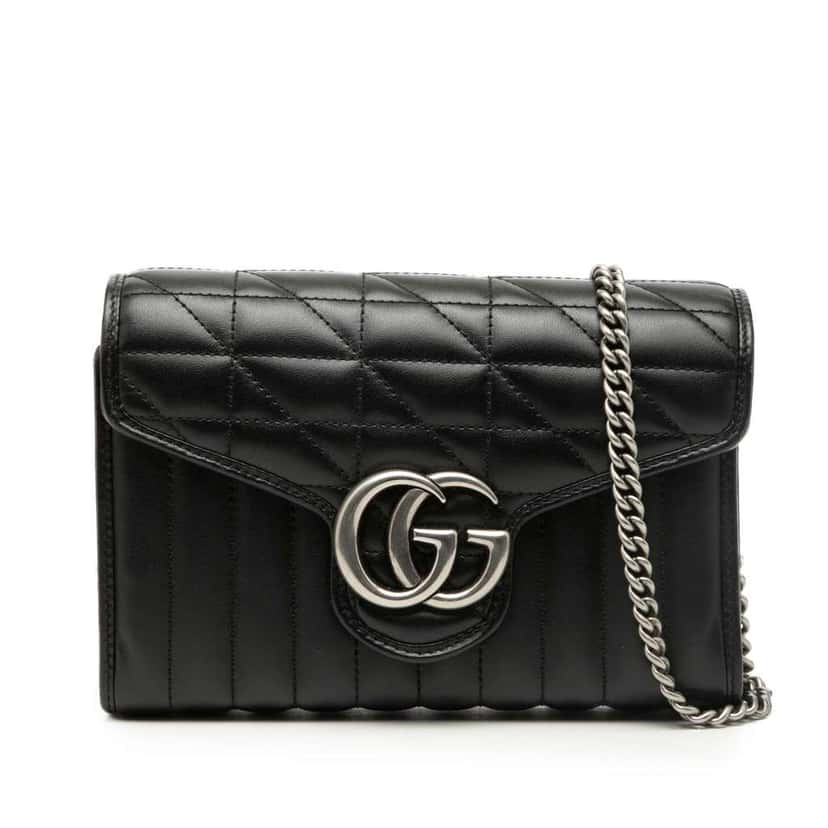 Gucci GG Marmont Matelasse Leather Aria Wallet On Chain Black Leather Very good condition - Front View