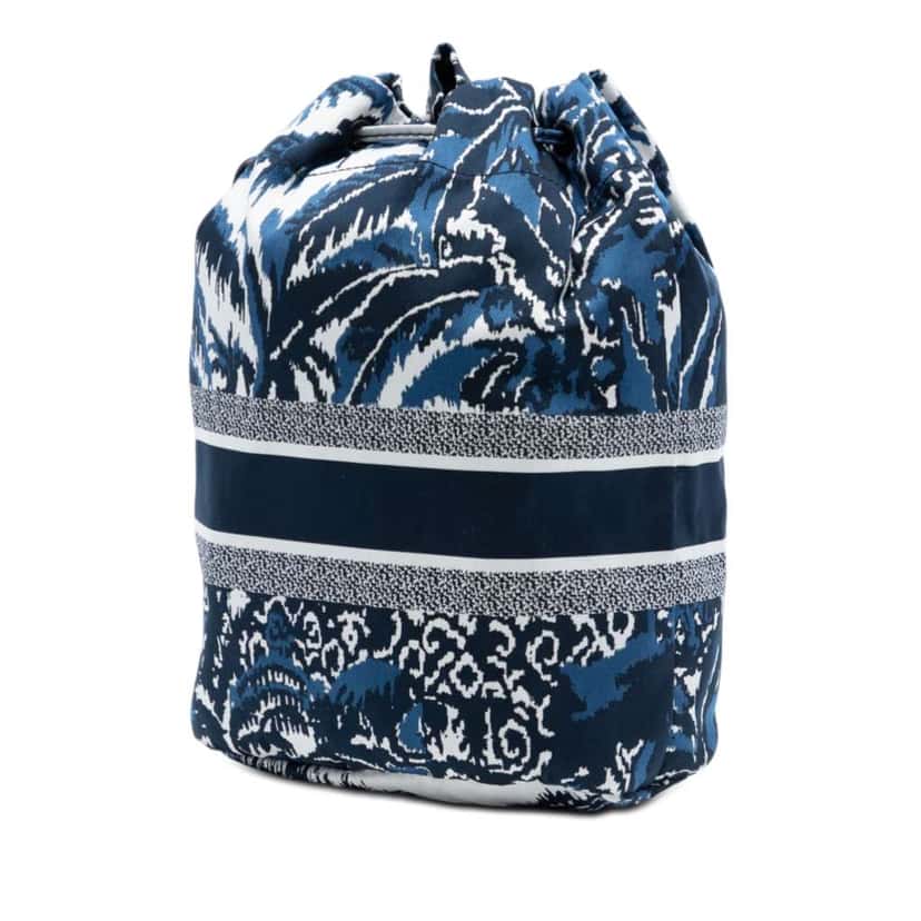 Dior Technical Fabric Embroidered Palm Tree Toile de Jouy DiorTravel Drawstring Pouch Blue Very good condition - Back View