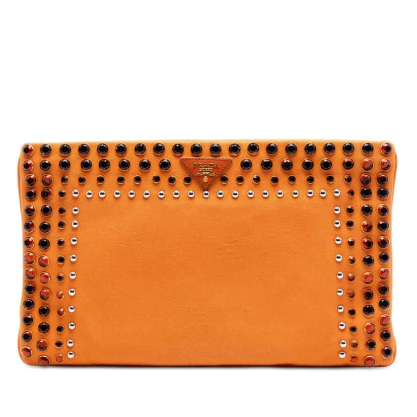 Prada Canvas Canapa Bijoux Clutch Orange Canvas Very good condition - Front View