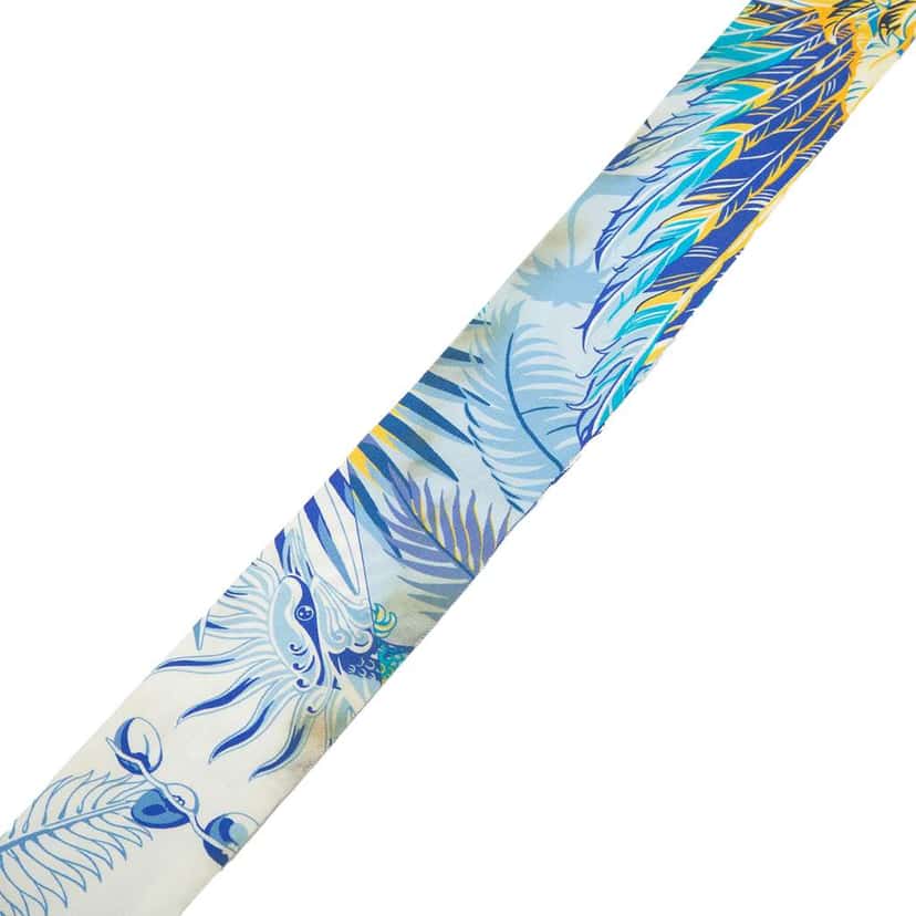 Hermès Mythiques Phoenix Coloriage Silk Twilly Scarf Blue Silk Very good condition - Back View