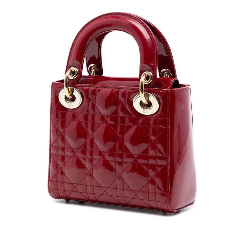Dior Mini Patent Cannage Lady Dior Red Leather Very good condition - Back View
