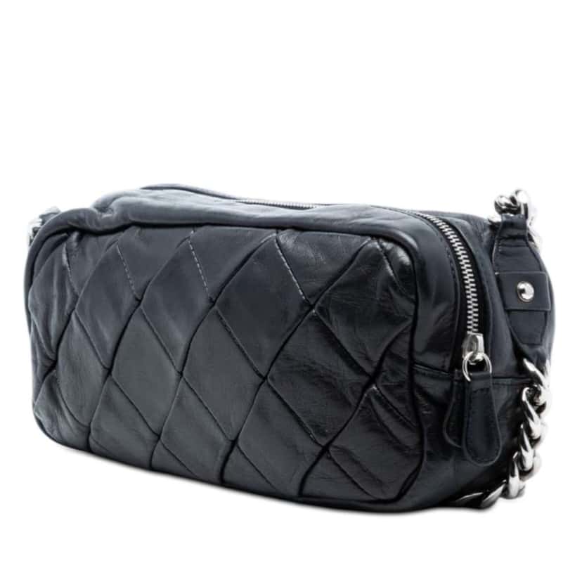 Chanel Quilted Lambskin Chain Shoulder Bag Black Leather Very good condition - Back View