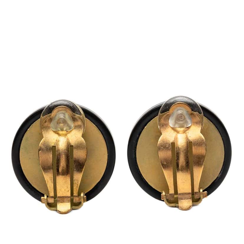 Chanel Gold Plated Resin Lion Head Clip On Earrings Black Very good condition - Back View