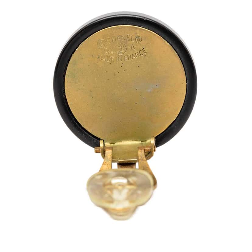Chanel Gold Plated Resin Lion Head Clip On Earrings Black Very good condition - Inside View