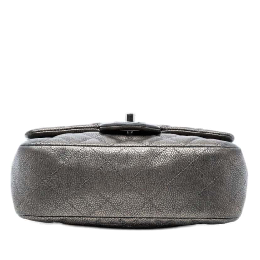 Chanel Mini Rectangular Classic Metallic Caviar Single Flap Grey Leather Very good condition - Inside View