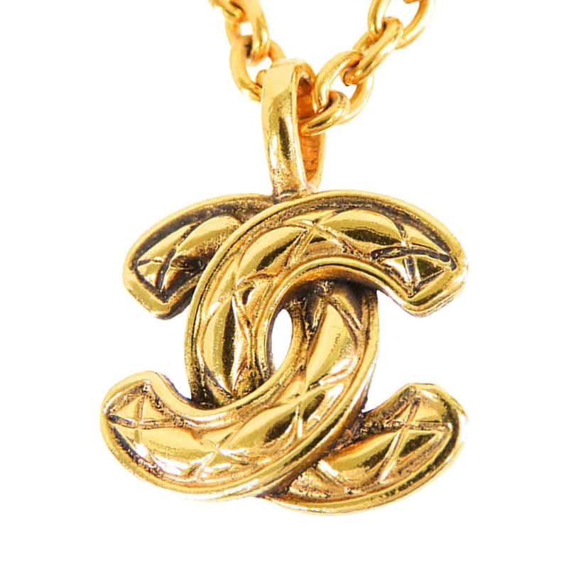 Chanel CC Quilted Gold Plated Pendant Necklace Gold Metal Very good condition - Back View
