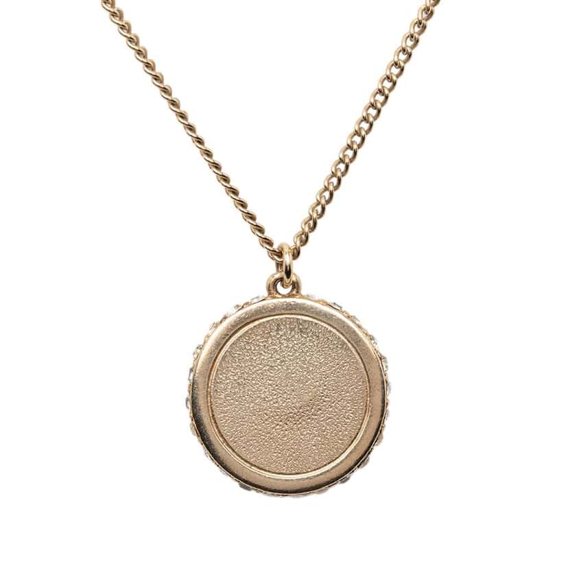 Chanel CC Gold Plated Resin Strass Dome Pendant Necklace Pink Metal Very good condition - Inside View