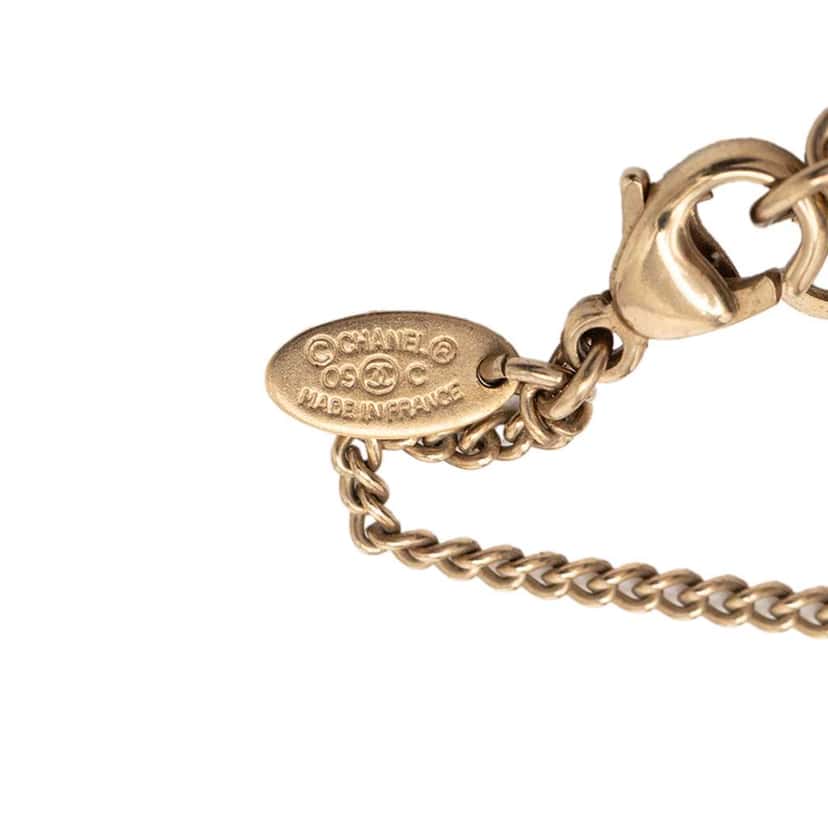 Chanel CC Gold Plated Resin Strass Dome Pendant Necklace Pink Metal Very good condition - Box View