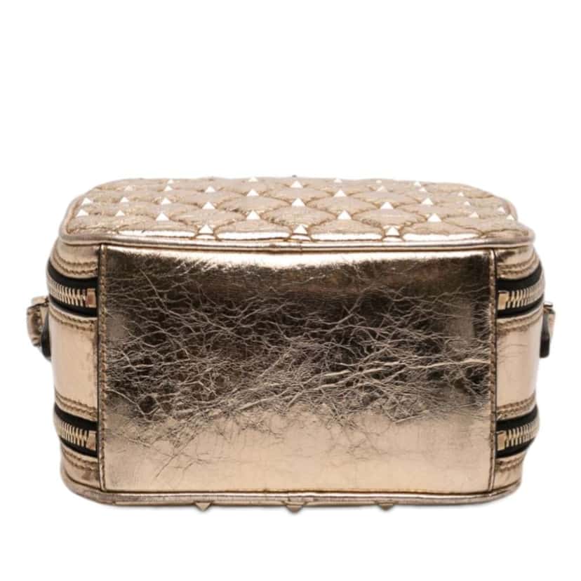 Valentino Metallic Wrinkled Lambskin Rockstud Spike Double Zip Camera Bag Gold Leather Very good condition - Inside View