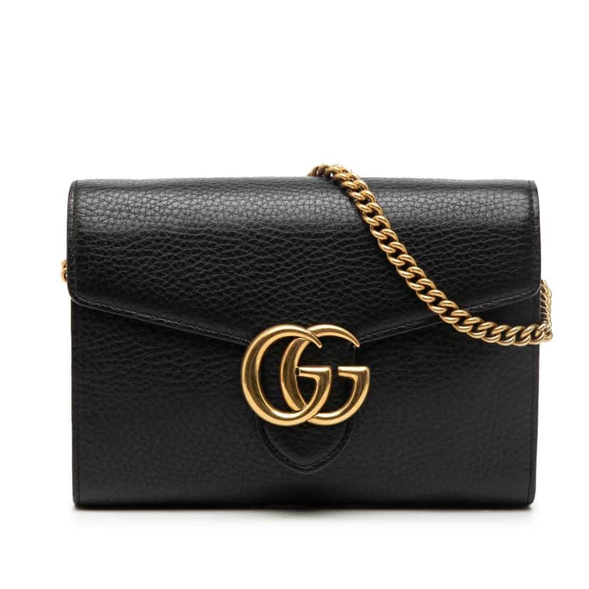 Gucci GG Marmont Leather Wallet on Chain Black Leather Very good condition - Front View