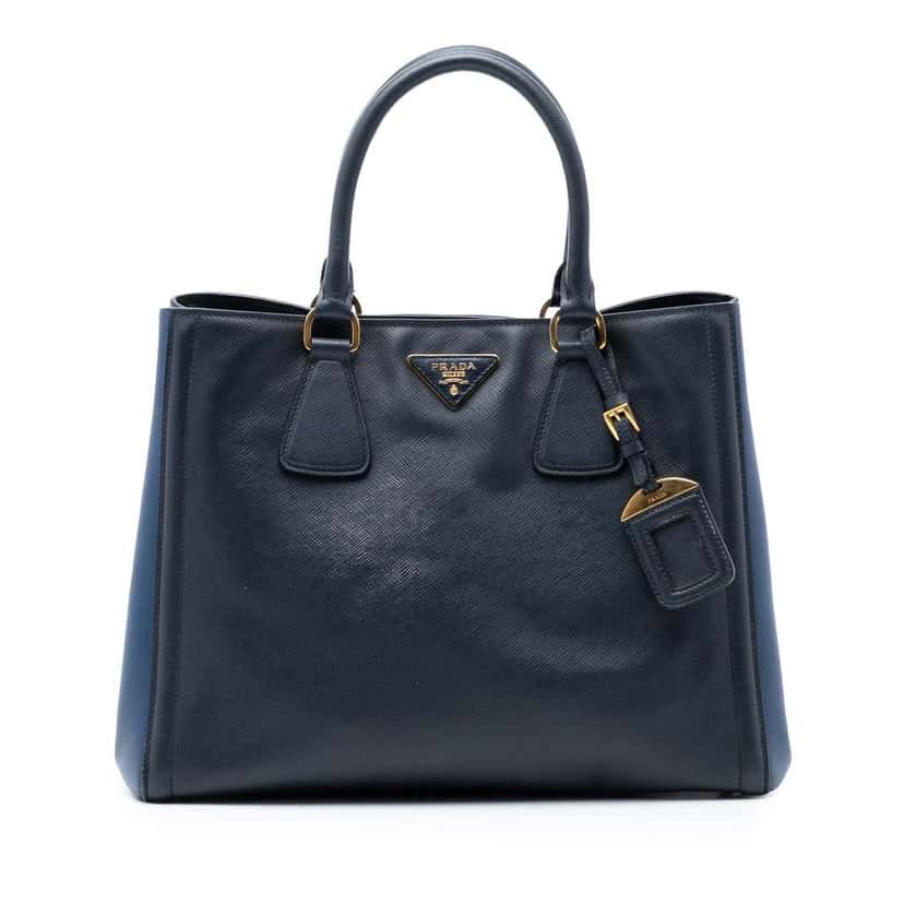 Prada Medium Bicolor Saffiano Lux Galleria Satche Blue Leather Very good condition - Front View