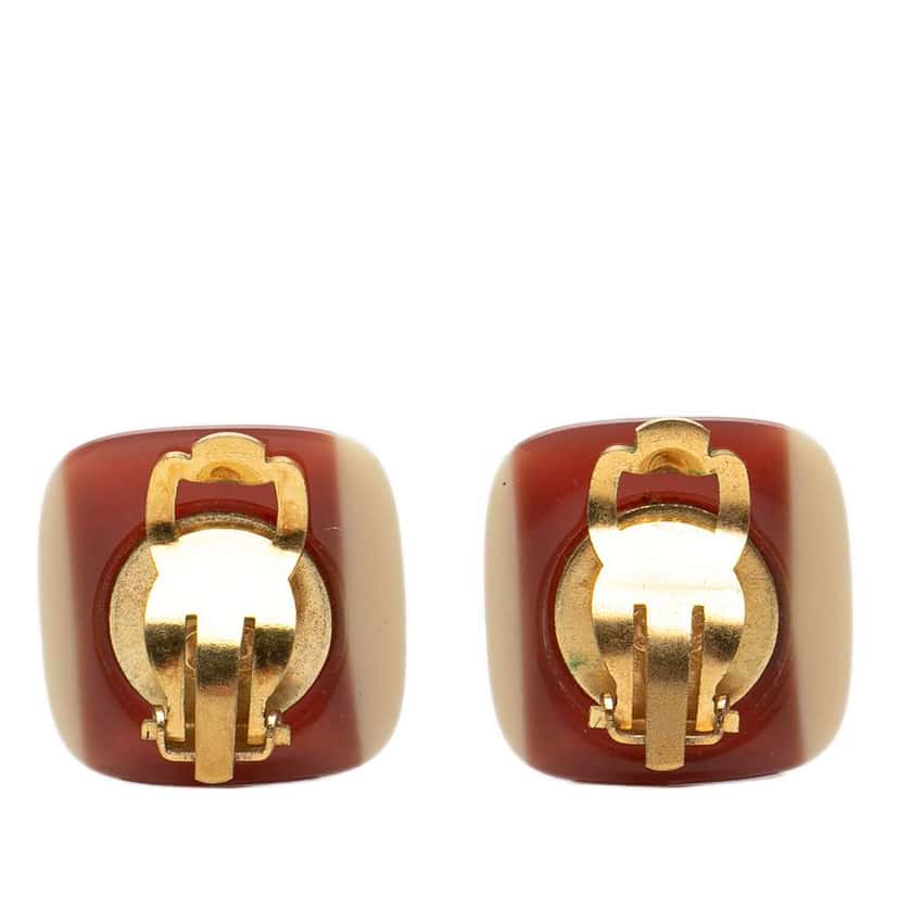 Chanel CC Gold Plated Resin Square Clip On Earrings Red Very good condition - Back View