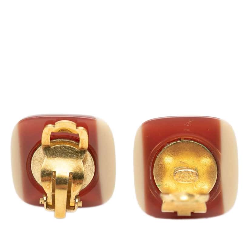 Chanel CC Gold Plated Resin Square Clip On Earrings Red Very good condition - Inside View