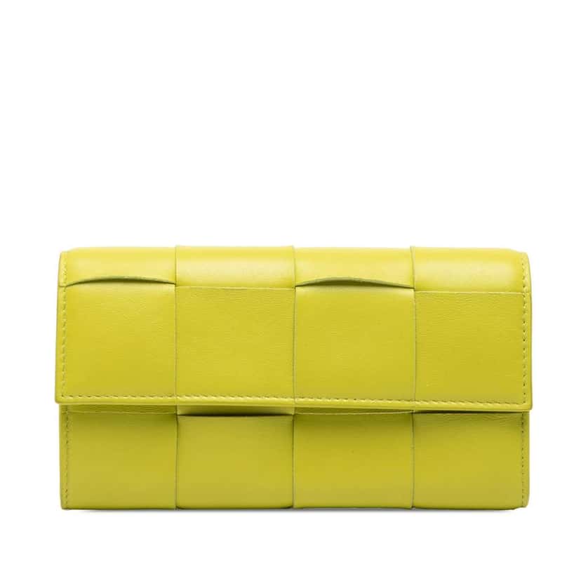 Bottega Veneta Nappa Maxi Intrecciato Long Wallet Yellow Leather Very good condition - Front View