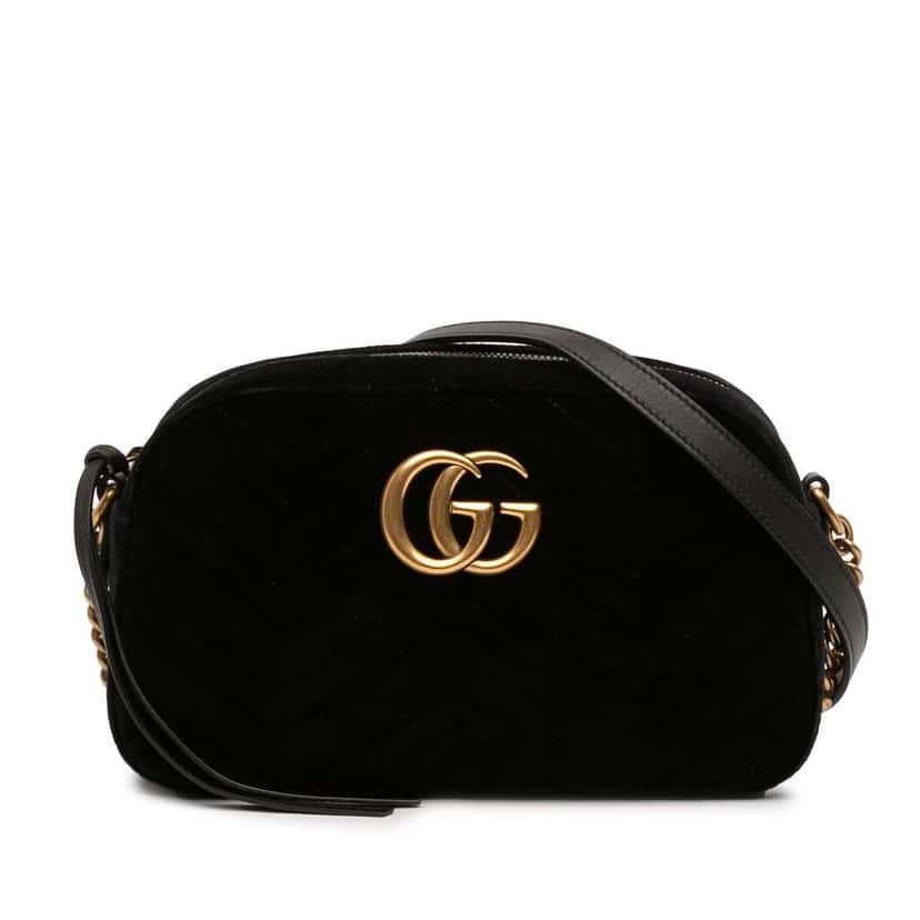 Gucci Small GG Marmont Matelasse Velvet Crossbody Black Velvet Very good condition - Front View