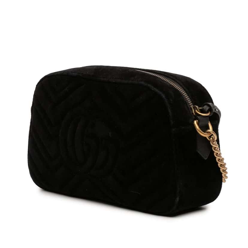 Gucci Small GG Marmont Matelasse Velvet Crossbody Black Velvet Very good condition - Back View