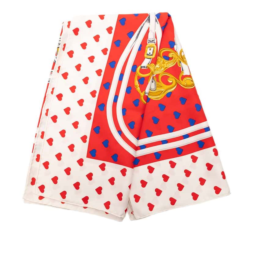 Hermès Brides de Gala Love Heart Silk Scarf 90 Red Silk Very good condition - Front View