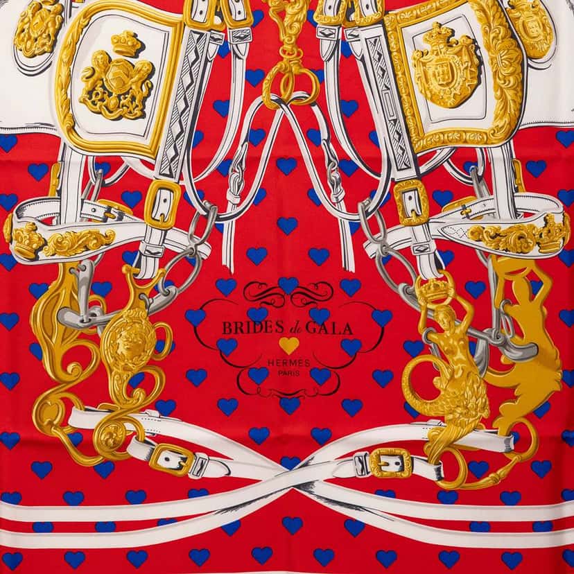 Hermès Brides de Gala Love Heart Silk Scarf 90 Red Silk Very good condition - Back View