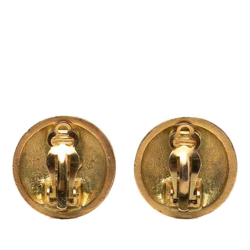 Chanel CC Gold Plated Round Clip On Earrings Gold Metal Very good condition - Back View