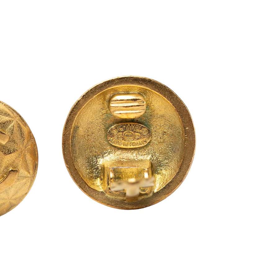 Chanel CC Gold Plated Round Clip On Earrings Gold Metal Very good condition - Inside View