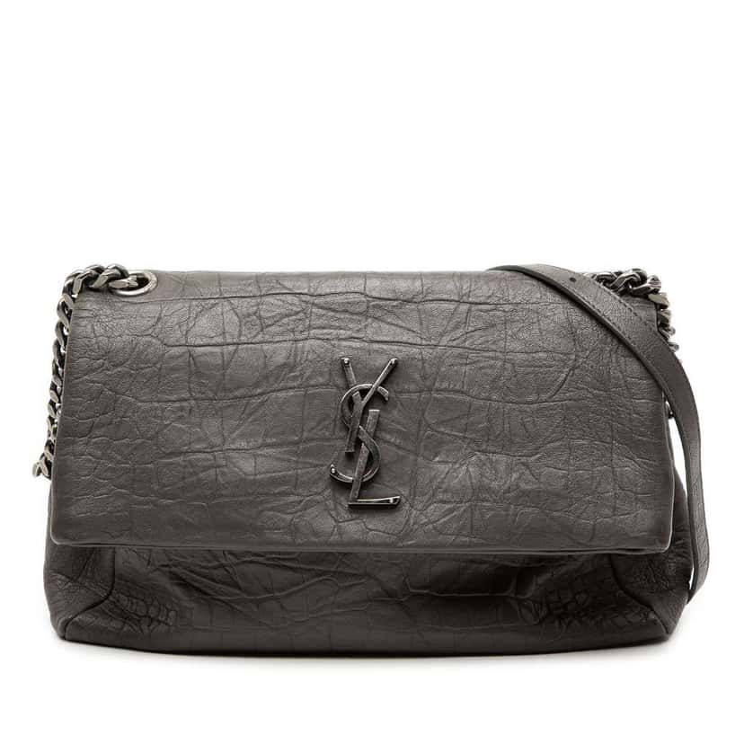 Saint Laurent Medium Croc Embossed Calfskin Monogram West Hollywood Crossbody Grey Leather Very good condition - Front View