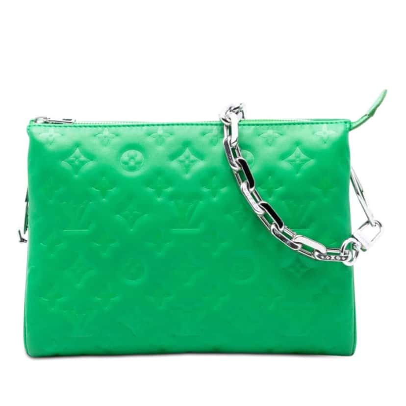 Louis Vuitton Monogram Embossed Puffy Lambskin Coussin PM Green Leather Very good condition - Front View