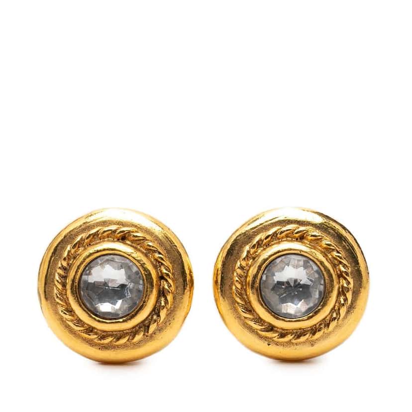Chanel Gold Plated Rhinestone Rope Border Clip On Earrings Gold Metal Very good condition - Front View