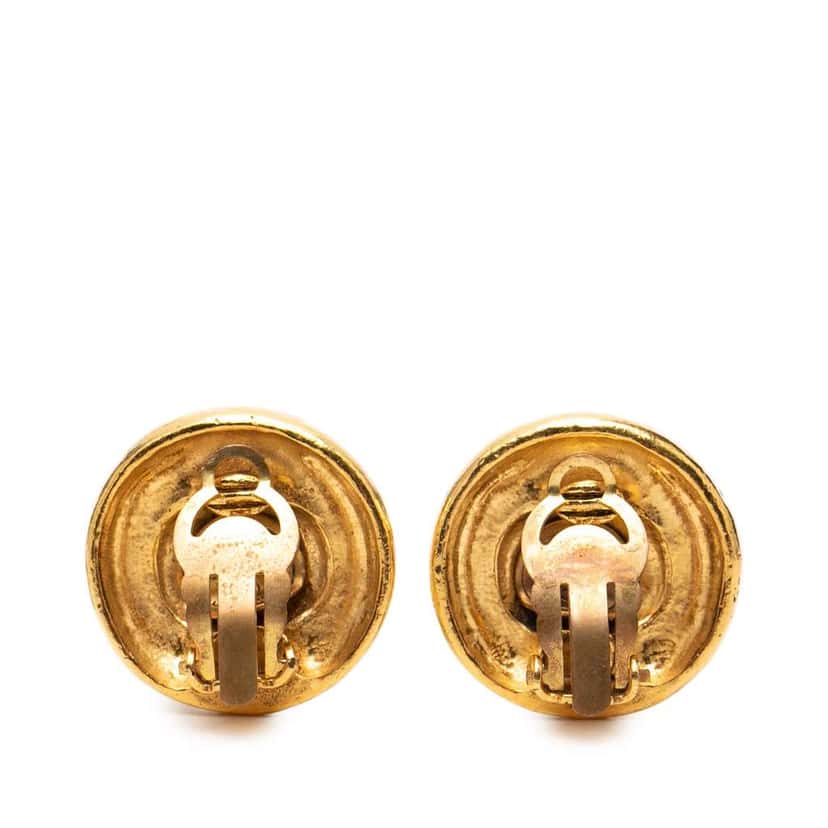 Chanel Gold Plated Rhinestone Rope Border Clip On Earrings Gold Metal Very good condition - Back View