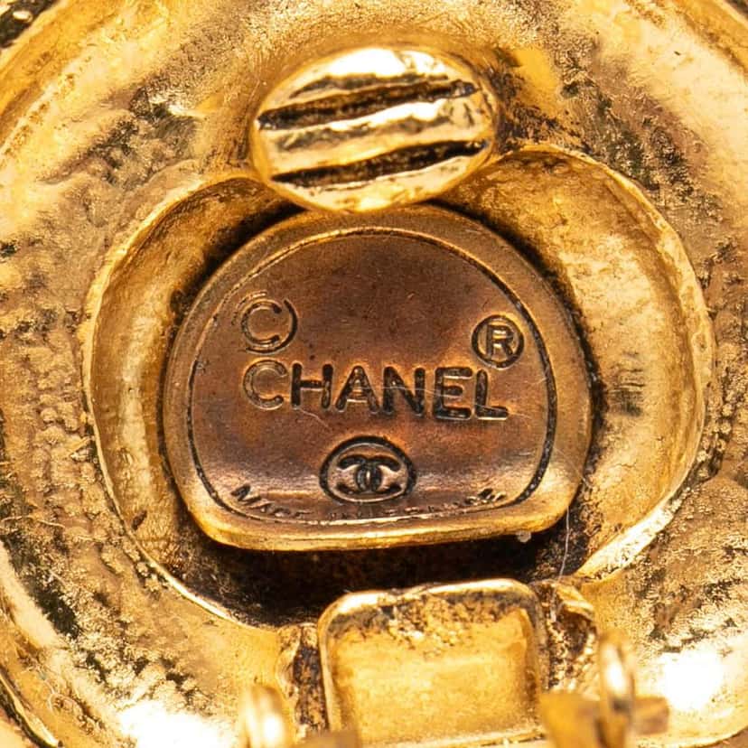 Chanel Gold Plated Rhinestone Rope Border Clip On Earrings Gold Metal Very good condition - Inside View