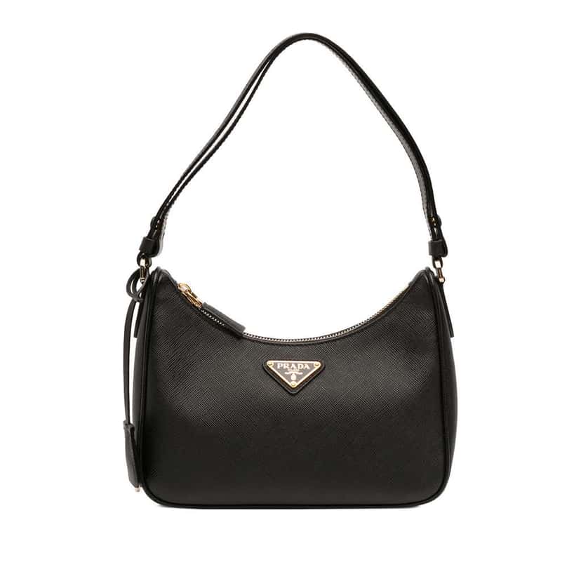 Prada Mini Saffiano Re Edition Shoulder Bag Black Leather Very good condition - Front View