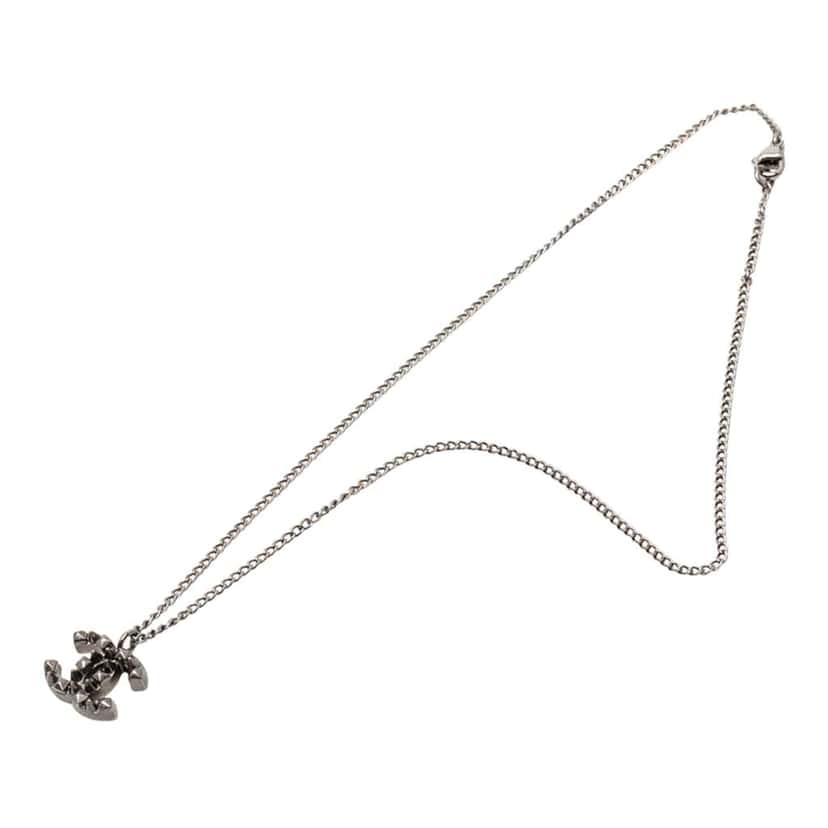 Chanel Ruthenium Plated CC Spiked Pendant Necklace Black Brass Very good condition - Front View