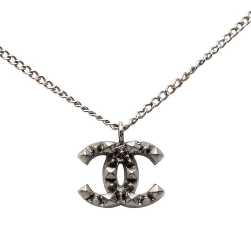 Chanel Ruthenium Plated CC Spiked Pendant Necklace Black Brass Very good condition - Back View