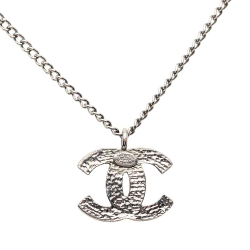 Chanel Ruthenium Plated CC Spiked Pendant Necklace Black Brass Very good condition - Inside View