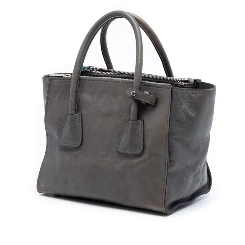 Prada Small Glace Calf Twin Pocket Satchel Grey Leather Very good condition - Back View