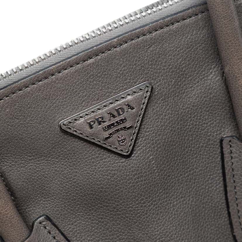 Prada Small Glace Calf Twin Pocket Satchel Grey Leather Very good condition - Box View
