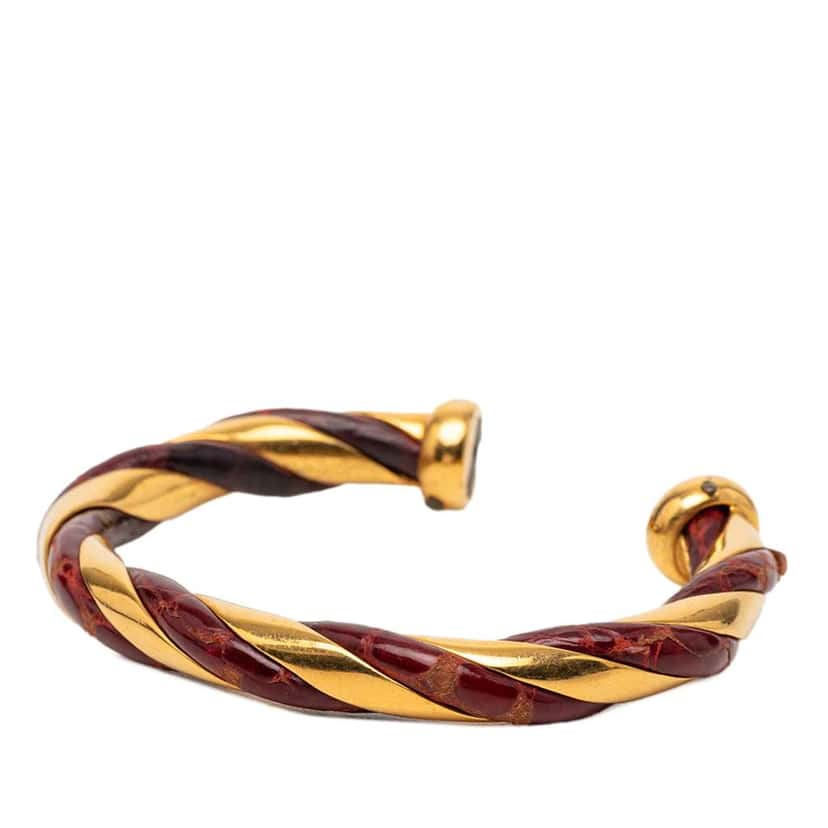 Hermès Gold Plated and Leather Twisted Cuff Bracelet Gold Metal Very good condition - Back View