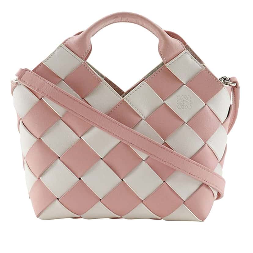 Loewe Mini Woven Calfskin Gingham Surplus Basket Bag Pink Leather Very good condition - Front View