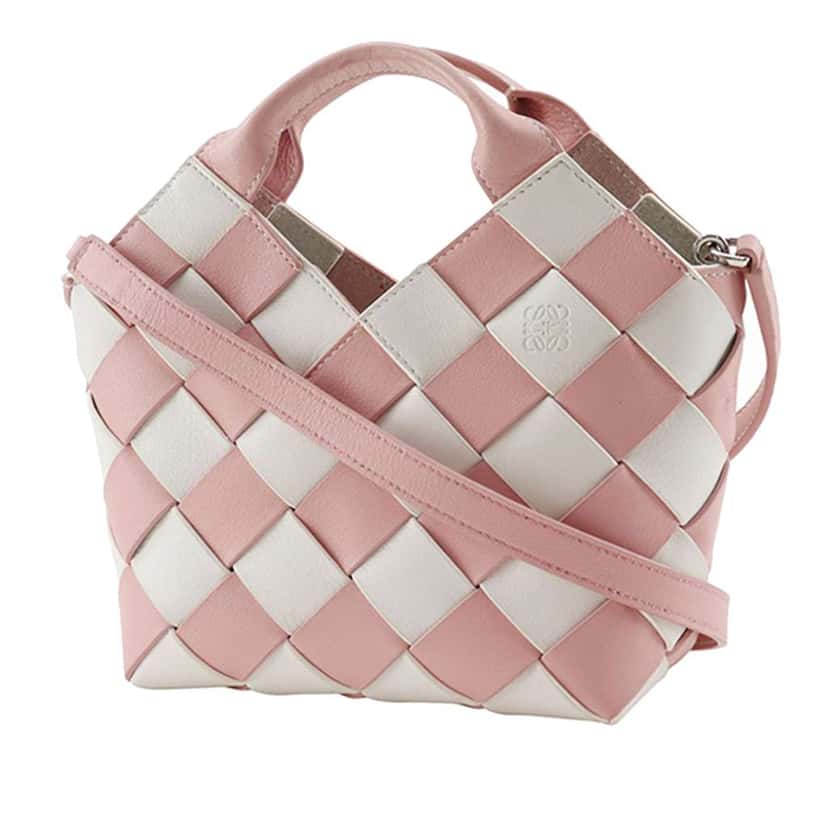 Loewe Mini Woven Calfskin Gingham Surplus Basket Bag Pink Leather Very good condition - Back View