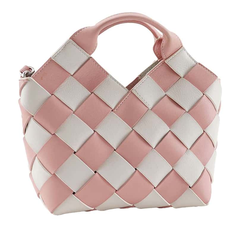 Loewe Mini Woven Calfskin Gingham Surplus Basket Bag Pink Leather Very good condition - Inside View