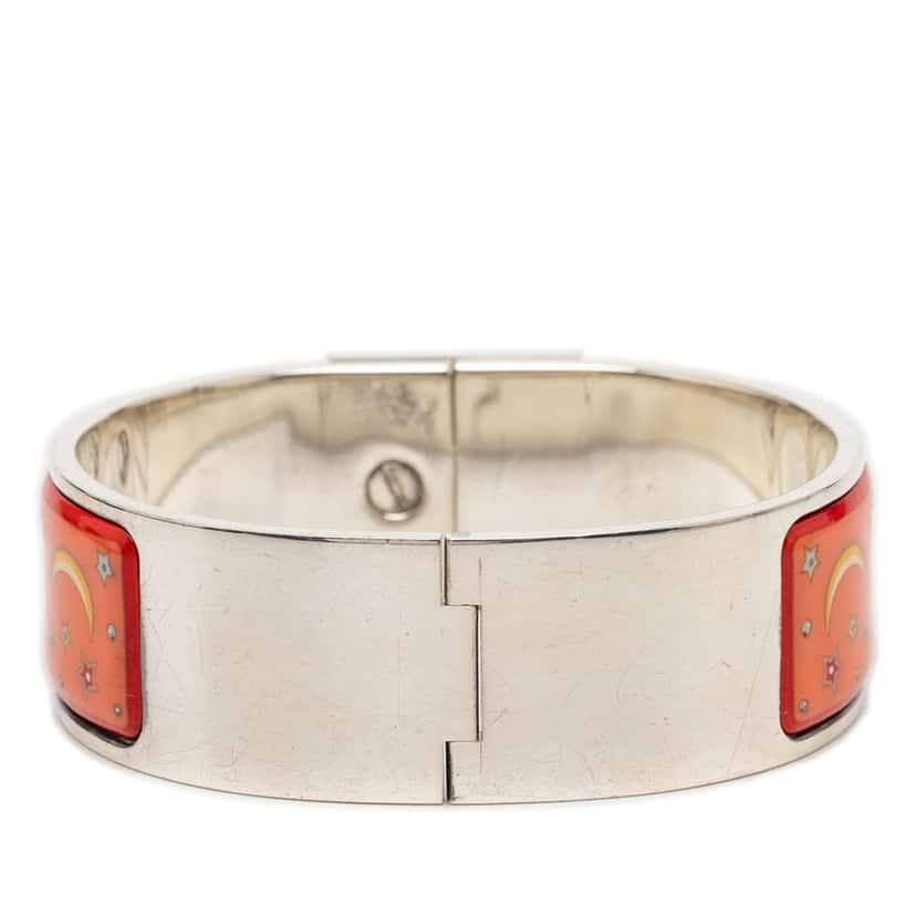 Hermès Wide Enamel Moon and Stars Loquet Bangle Orange Very good condition - Inside View