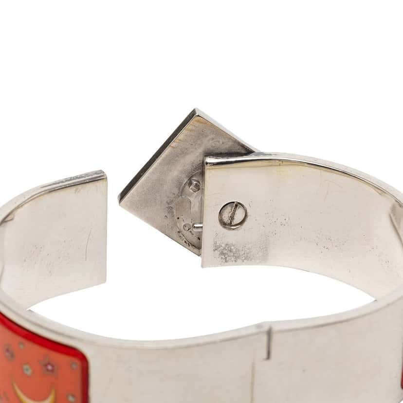 Hermès Wide Enamel Moon and Stars Loquet Bangle Orange Very good condition - Box View
