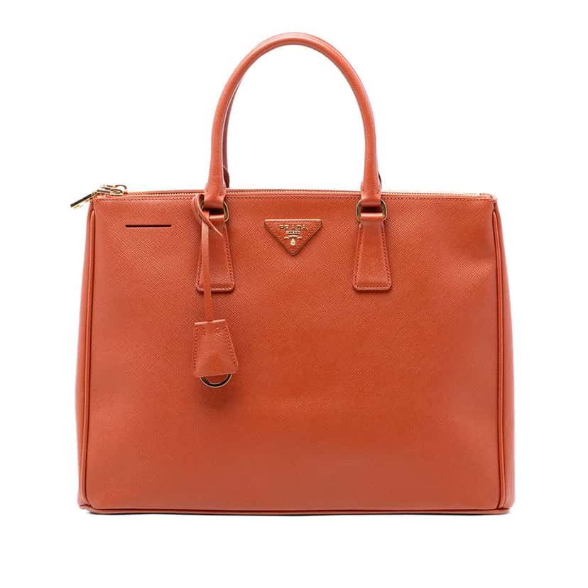 Prada Large Saffiano Lux Galleria Double Zip Satchel Orange Leather Very good condition - Front View