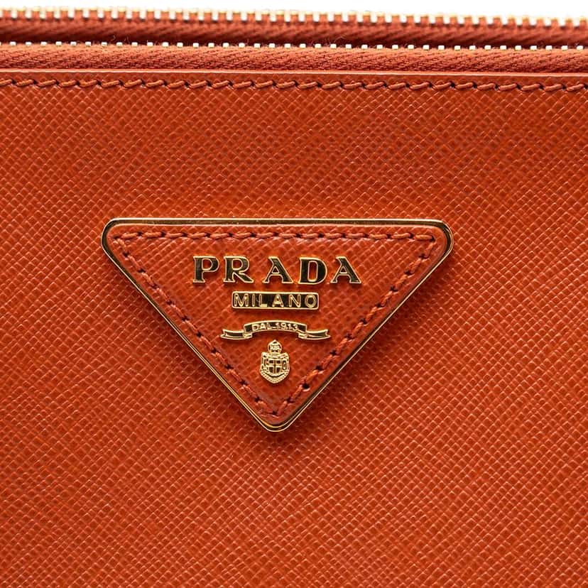 Prada Large Saffiano Lux Galleria Double Zip Satchel Orange Leather Very good condition - Box View