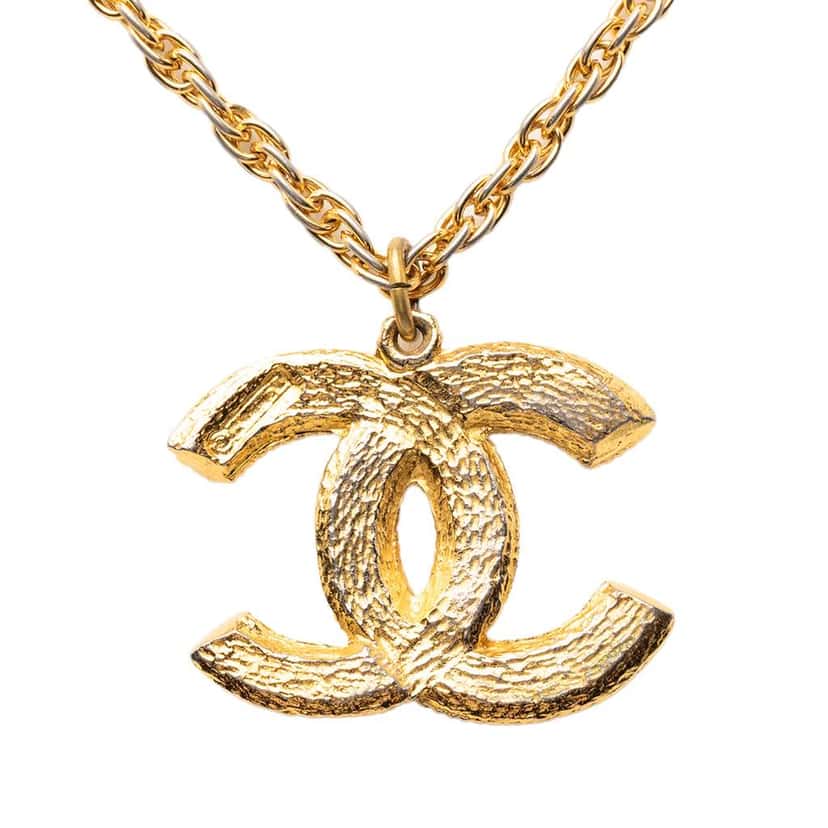 Chanel CC Gold Plated Strass Pendant Necklace Gold Metal Very good condition - Back View