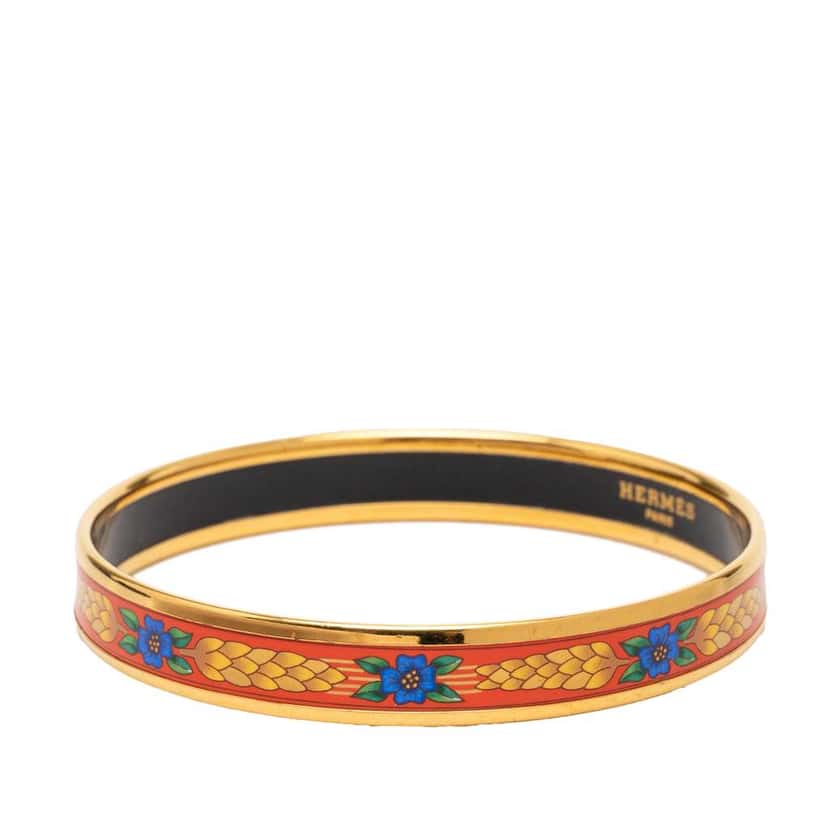Hermès Narrow Floral and Wheat Enamel Bangle 62 Red Very good condition - Back View