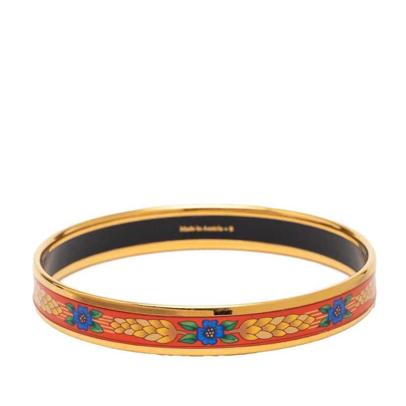 Hermès Narrow Floral and Wheat Enamel Bangle 62 Red Very good condition - Inside View
