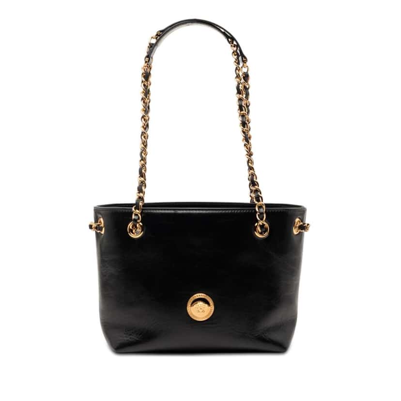 Versace Leather La Medusa Shoulder Bag Black Leather Very good condition - Front View